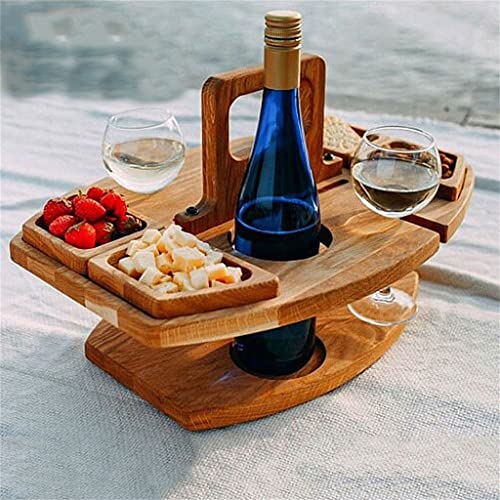 MGWYE Wooden Wine Rack Outdoor Picnic Table Portable Wine Rack Removable Fruit Table Wine Glass Holder