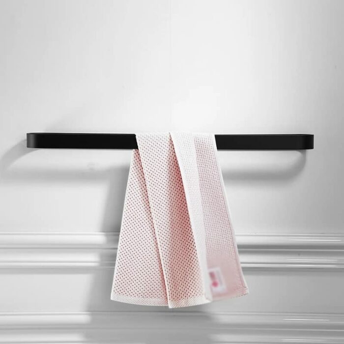 ZTTTD Bathroom Towel Bar Aluminum Wall Mounted Nail Free Towel Bar Black Painted Bathroom Towel Rack (Color : Svart, Size : 50cm)