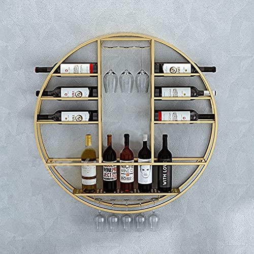 EYLINK Round Wine Rack Wall Mounted Wine Holder Metal | Wine Storage Rack Wine Bottle Holder with Glass Holder Hanging Stemware Racks Bar Wall Wi