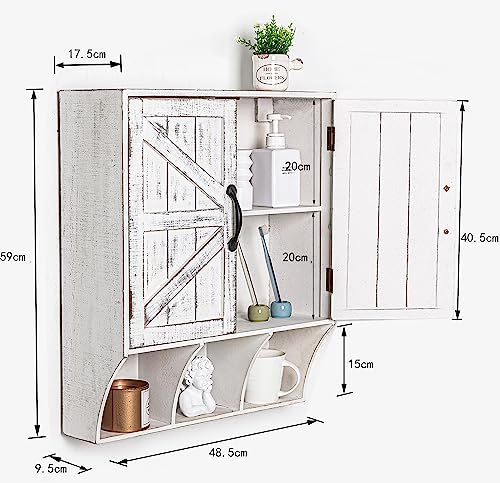 RiteSune Farmhouse Wall Mounted Cabinet, Medicine Cabinet with Magnetic Doors, Wood Vintage Wall Cabinet Over Toilet for Bathroom, Kitchen, Livin