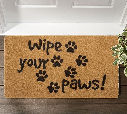 MUGANYI Natural Coir Rubber Welcome Doormat - Easy Clean Non-Slip Front Door Mat for Indoor or Outdoor Entrance 17" x 29", Letter Footprint Patte
