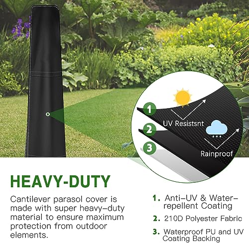 Parasol Cover, 210D Garden Umbrella Covers with Waterproof Zipper and Adjustable Drawstring, Parasol Protector for 7ft to 10ft Outdoor Umbrella,