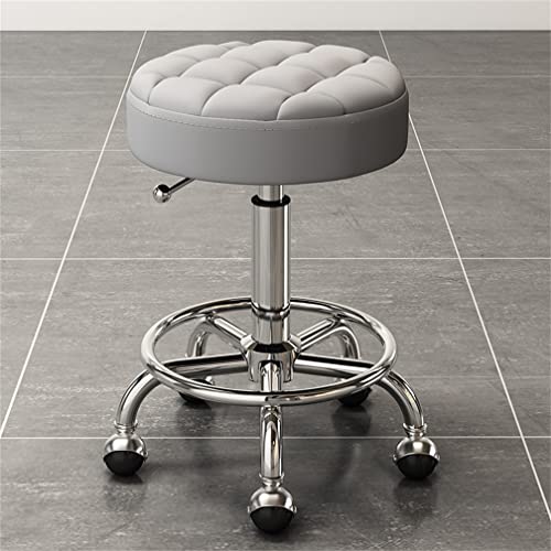 AANAN Stools,Beauty Stool Rolling Stool with Footrest, Comfortable Swivel Stool on Wheels, Heavy Duty Hydraulic Metal Stool with Rod for Salon, M