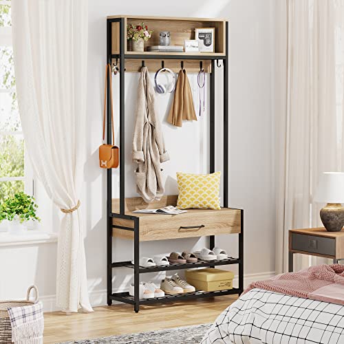 LITTLE TREE Hall Tree, Engineered Wood Steel, Oak