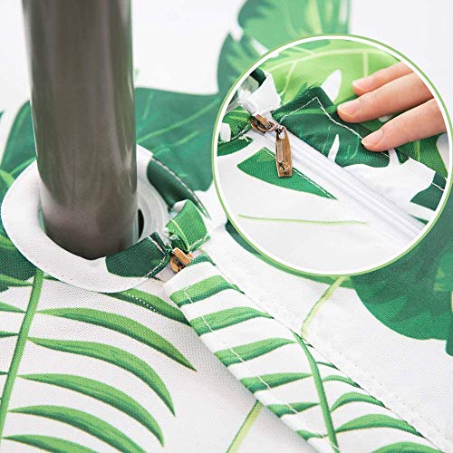 Eternal Beauty 152cm Round Palm Leaf Indoor Outdoor Splashproof Tablecloth with Umbrella Hole and Zipper for Patio Garden Party and BBQ (60")