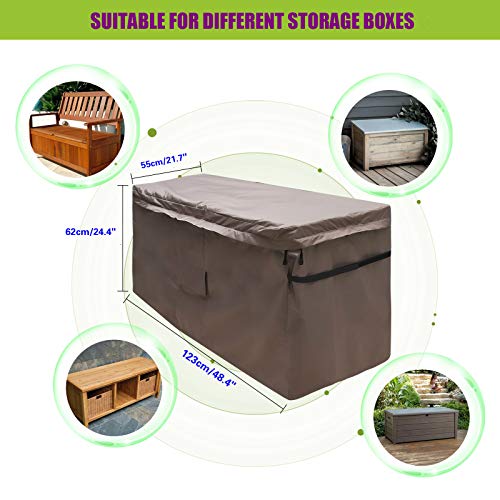 MountainLoc Garden Deck Box Cover, Storage Box Protective Covers With Zipper Lid And Air Vent, Waterproof, 420D Oxford Brown (123 * 55 * 62cm)