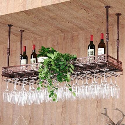 Wine Bar Wall Rack 24'', Hanging Bar Glass Rack Ceiling Bottle Holder Adjustable Decoration Shelf for Bar Kitchen Industrial