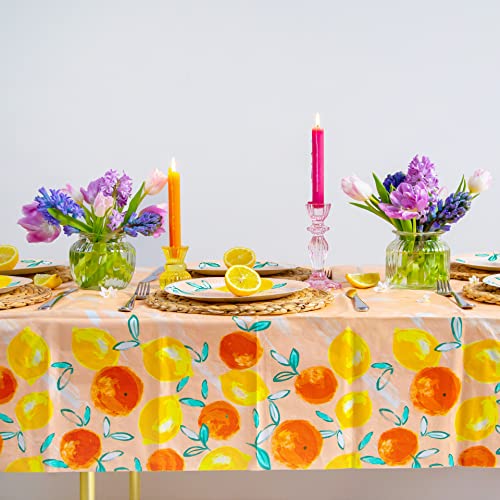 Recyclable Paper Table Cover |Summer Themed Disposable Tropical Tablecloth, Tableware Decorations Lemon & Orange Citrus Design, Alfresco Dining,