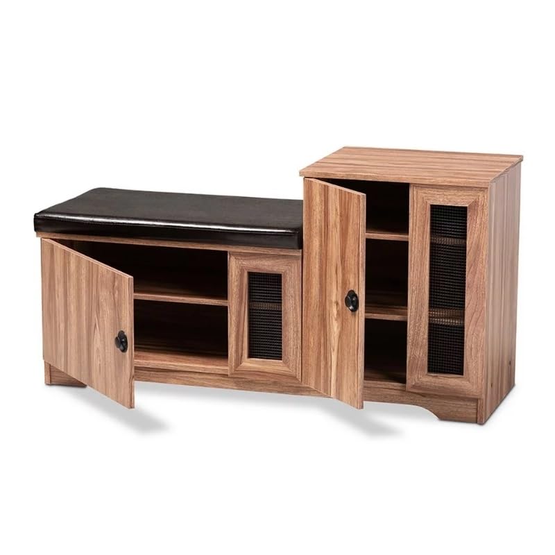 MJWDP Foyer Hallway Shoe Cabinet Upholstered 2-Door Wood Shoe Storage Bench with Cabinet Shoe Rack Home Furniture