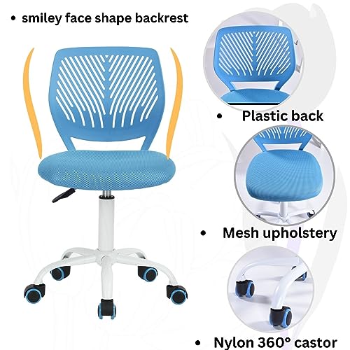 Homy Casa Desk Chair Adjustable Swivel Fabric Seat Ergonomic Task Chair Home Office For Kids Teens without Armrest, Blue