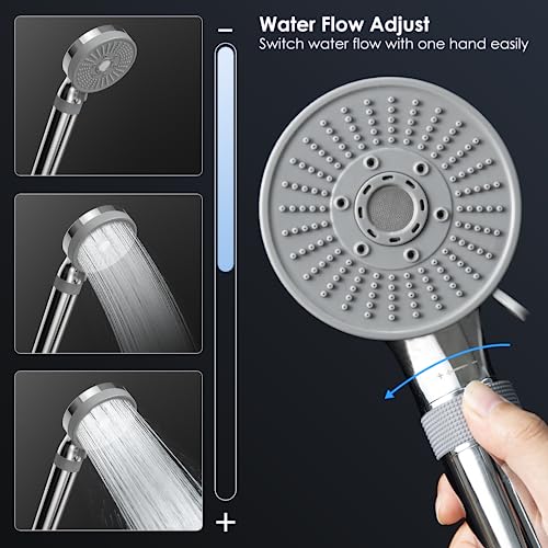 Luxear Shower Head Anti Limescale Filter for Hard Water, 5 Modes, Low Pressure Water Air Boosting Universal Handheld Rain Shower to Save Water in