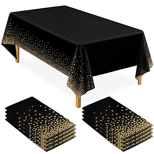 Pack of 8 Black Rectangle Plastic Tablecloth Disposable Tablecloth 54 Inch x 108 Inch Decorative Table Cloth for Picnic BBQ, Party, Wedding, Banq