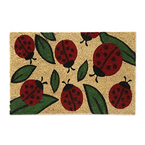 Relaxdays Ladybug Doormat Rubber, 40 x 60 cm, Door Mat Inside & Outside, Non-Slip, Natural Coir/Red, PVC