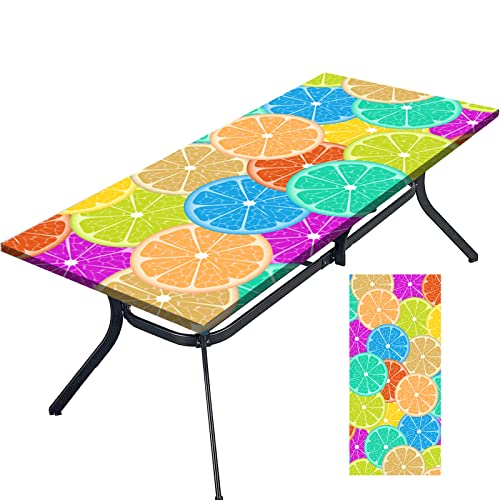 Tablecloth for Folding Table, boho Picnic Table Cover, Waterproof Fitted Table Covers for 6 Foot Tables, Elastic Rim Plastic Table Cover for Picn