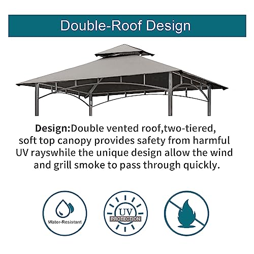 Grill Gazebo Replacement Canopy Top - Wonwon 5x8 Gazebo Roof Double Tiered Outdoor BBQ Roof Cover Grill Shelter Only Fit for Model L-GG001PST-F (
