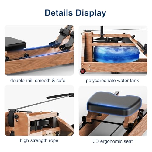 HAWEWE Wooden Rowing Machine Water Resistance With LCD Monitor Rower Machine Cardio Training 550lbs Max Capacity Indoor Fitness Equipment (Color