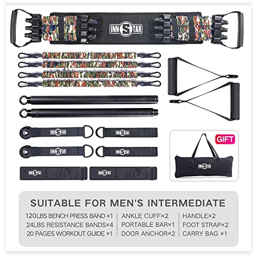 INNSTAR Portable Home Gym Set with Workout Bar, Bench Press Set, Squat Resistance Band, Door Anchor and More-Full Body Workout Equipment to Build