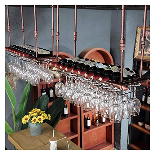 SUCHETA Hanging Wine Rack with Glass Holder and Shelf, Bottle Wall Mountable Wine Rack Shelf Wine Glass Holder Wine Bottle Rack Adjustable Height