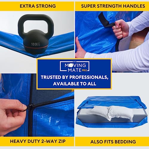King Size Mattress Bag for Moving and Storage with 8 Handles and Zip - Tarp Plastic Mattress Cover for Moving and Storage - Professional Grade Ma