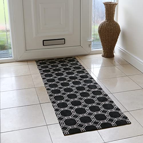 JVL Mega Highly Absorbent Machine Washable Runner Mat, Octagon Design, Black,White, One Size