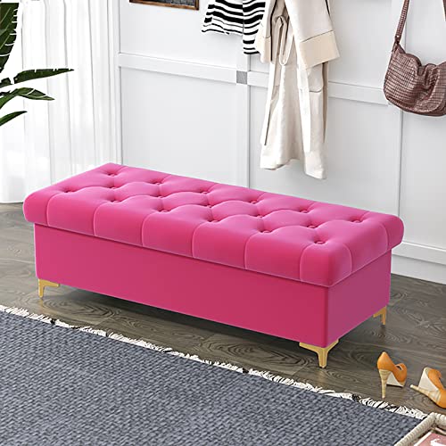 Luxurious Ottoman Bench with Storage,Modern Storage Chest Storage Ottoman Bench for Bedroom Living Room,Velvet Upholstered Storage Bench End of B