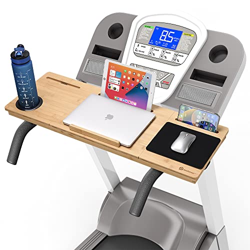 JOSHMAR Treadmill Laptop Desk – Premium Walking Desk Connected with Riser, Cup and Phone Holder. Adjustable Ergonomic Bamboo Treadmill Laptop Hol