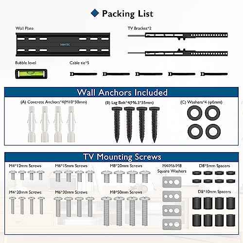 BONTEC Ultra Slim TV Wall Bracket Mount for 23"-60" LCD LED 3D Plasma TVs, Low Profile Tilt TV Wall Mount up to VESA 400x400mm, 45kg Weight Capac