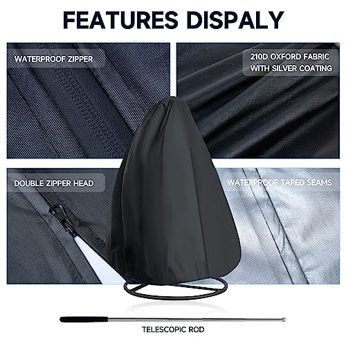 NEVERLAND Large Egg Chair Covers Waterproof Egg Chair Covers with Zipper and Telescopic Pole 210D Heavy Duty Veranda Garden Cover for egg chair o