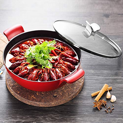 SKRHFLH 5L Enamel Cast Iron Wok Thickened binaural Wok Stew Cooker Gas Induction General Cast Iron Cooking Pan Kitchen Bar Utensil