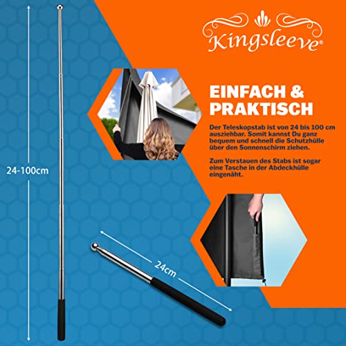 Kingsleeve® Parasol Cover For Up To 330cm Diameter Garden Parasols | With Installation Assistance Rod | Winter Proof Weatherproof Robust Tear-Res