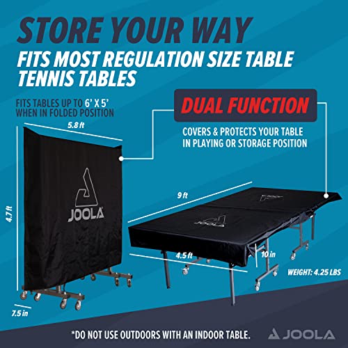 Joola Outdoor Ping Pong Table Cover Fits Both Folding Tables & Flat Tables -Heavy Duty Waterproof Cover with PVC Coating- Dual Function, Fits 9x5