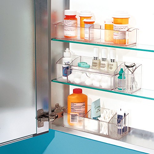 iDesign 42730ES Med+ Medicine Box, Plastic Bathroom Storage Container for Medical Supplies with Six Compartments, Clear, 9" x 3" x 2"