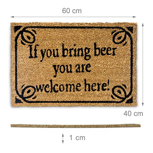 Relaxdays Natural Coconut Fibre Coir BRING BEER Doormat Door Mat Welcome Mat w/ Anti-Slip Rubber PVC Underside, Brown