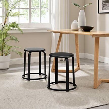 Walker Edison Modern Curved Metal and Solid Wood Stool, Black, 18 Inch