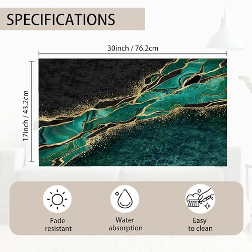 TUBAMQ Black Green Marble Door Mat,Welcome Doormat 17 x 30 Inch Decorative Home Floor Mat, Non Slip Rubber Back and Strong Water Absorption for O