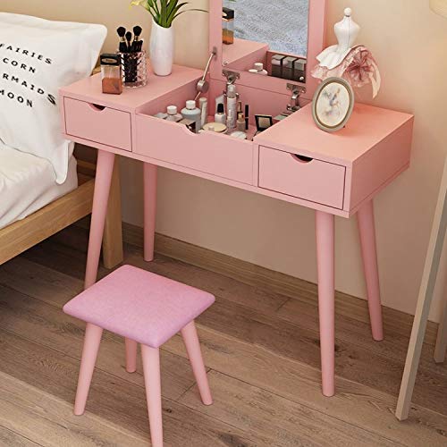 DINGZZ Dressing Table Small Apartment Mini Bedroom Economy Nordic Simple Flip Makeup Table