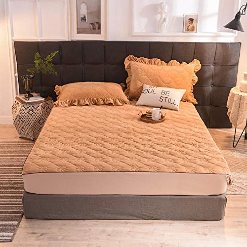 King Sheets Set,Thick Warm Winter Crystal Velvet Mattress Protection Cover, Bedroom Quilted Solid Color Non Slip Mattress Topper Bed Cover Dark B