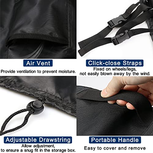 Kingling Deck Box Cover, Outdoor Storage Box Cover Waterproof, Outside Storage Bench Deck Boxes Covers Black (58" L x 33" W x 34" H)