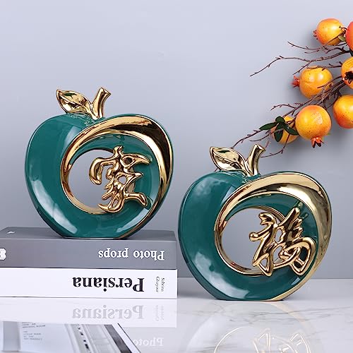 LINYTHER Creative Apple Modern Style Home Furnishings, Chinese Kanji Ceramic Apple Statue, Decorations for Living Room, Bedroom, Wine Cabinet - G
