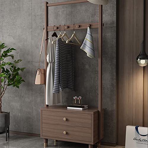 LUKEO All solid wood coat rack floor bedroom coat rack with drawer storage bag rack rack