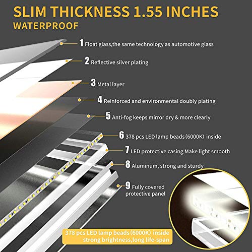 Dimmable LED Bathroom Light Mirrors Wall-Mounted Anti-Fog+Touch Switch+IP44 Waterproof +CRI>90+UL Listed, Suitable for Home, Bathroom, Hotel