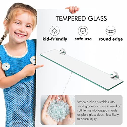 KES Glass Shelf with Stainless Steel Bracket, 60CM Bathroom Shelf Floating Shelf Tempered Glass Wall Mounted Polished Finish, A2024S60