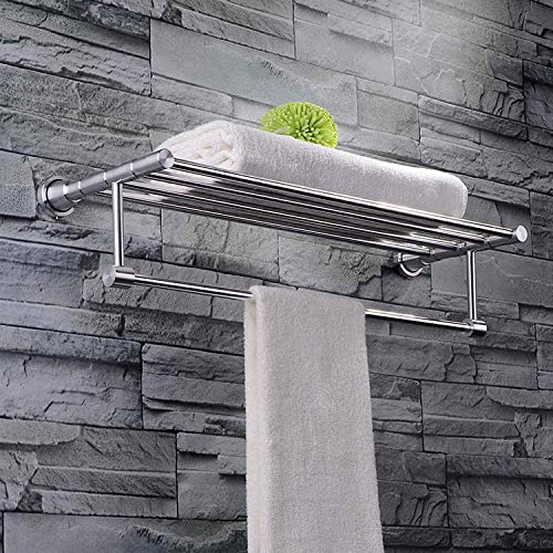 XHALERY 60cm Towel Rack Aluminum,Brushed Bathroom Storage Towel Rails,Wall Mounted 2-Tiers Towel Holder,for Towels Bathrobe Tea Towels