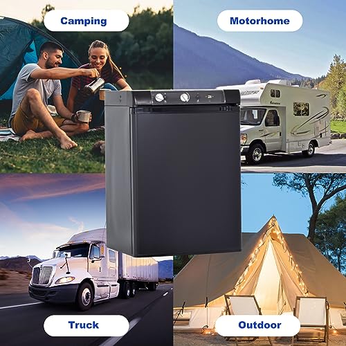 Techomey 3 Way Fridge Camping, Gas Fridge Camping Fridge 12V 240V, 60L Caravan Fridge Camping for Motorhome, Truck, Outdoor, Silent, Black