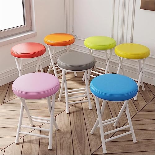 Folding Stool Metal Padded, Space Saving High Round Stool, Stackable Dining Chair Simple Portable Small Bench, For Breakfast, Office Stool, Foldi