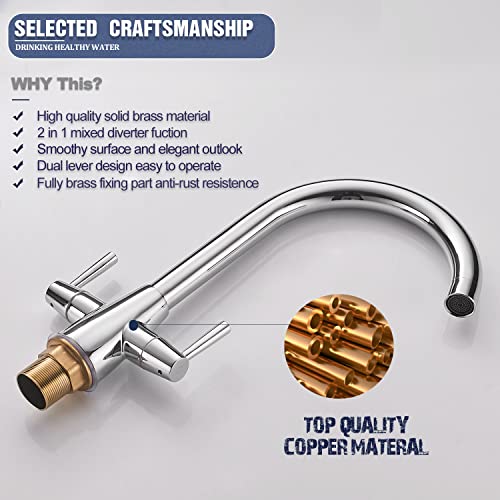 Kitchen Tap Mixer for Kitchen Sink Monobloc Tap Dual Lever 360 Swivel Chrome Kitchen Sink Taps UK Standard 1 Hole Deck Mount with 20 Inch Flexi T