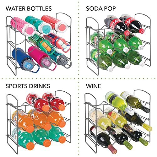 mDesign Wine Rack – Wine Bottle Rack with 3 Levels and 9 Slots – Kitchen Storage Rack for Wines, Spirits and Water Bottles – Graphite Grey