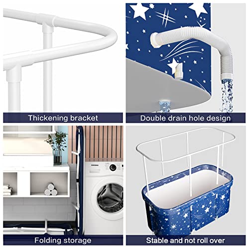 Portable Bath Adult, Non-Inflatable Foldable Bathtub, Standing Soaking Bath Tub for Adults Kids, Ideal for Hot Bath Ice Bath (Starry Blue)