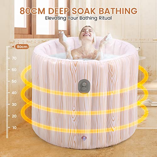 Portable Bathtub for Adults, Foldable Inflatable Soaking Bathtub for Hot Bath and Ice Bath, Bathroom Freestanding Bathtubs for Shower, 80x80cm