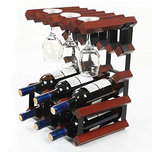 KEppd Wine Rack,Wine Glass Drying Rack and Bottle Holder, Wine Rack with 6 Glass Holder and 6 Bottle Holder, Perfect for Wine Lovers and Guests,W